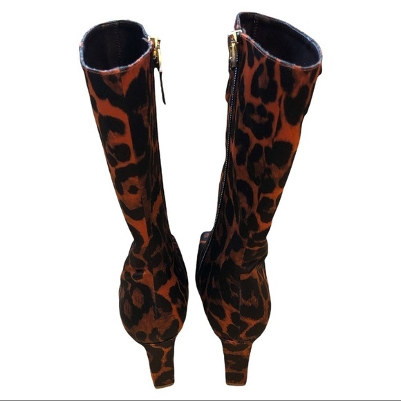 The Saddler | NWOB Mid Calf Red Leopard Print Satin Square Toe Boot - Size IT37 - Picture 4 of 8